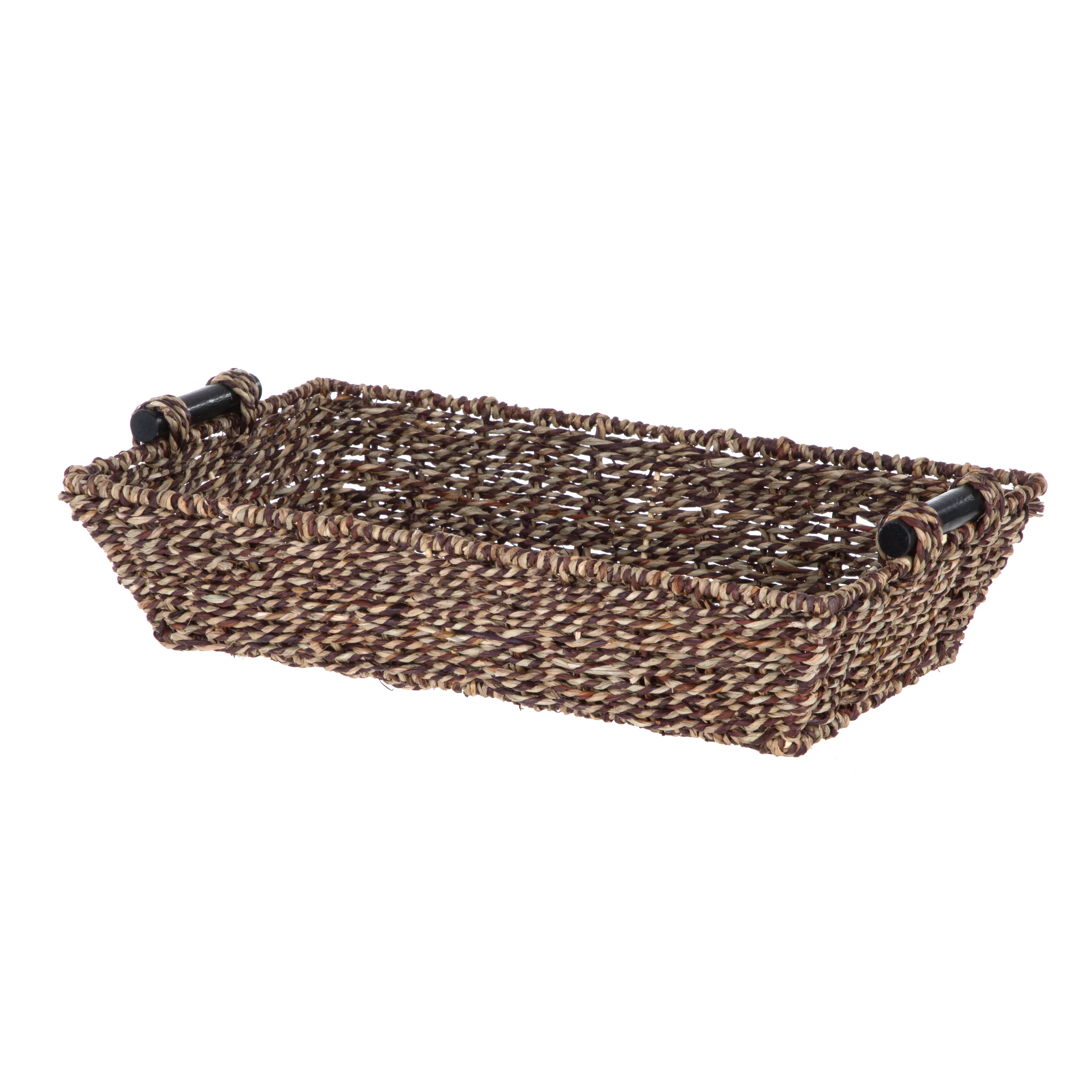 Mainstays Rectangle Brown Seagrass Basket with Wood Handles