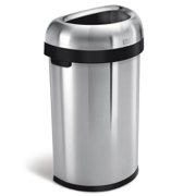simplehuman 60 Liter / 15.9 Gallon Large Semi-Round Open Top Trash Can, Commercial Grade Heavy Gauge Brushed Stainless Steel