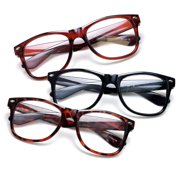 3 Pack Oversize Big Frame Reading Glasses Style Comfortable Stylish Simple Reading Glasses, Black, Brown, Tortoise +3.00
