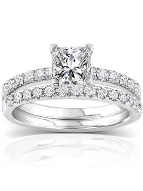 Annello  by Kobelli 14k White Gold 1 1/2ct TDW Diamond Princess Cut Bridal Ring Set 4.5