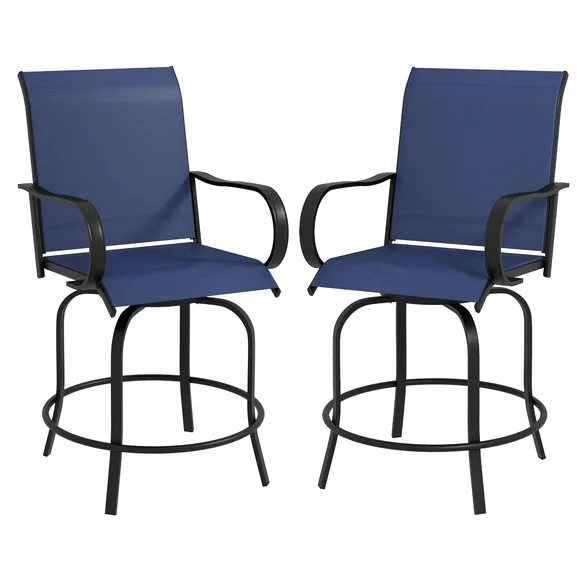 Outsunny 2 Outdoor Bar Stools w/ Armrests, Bar Height Chairs, Blue
