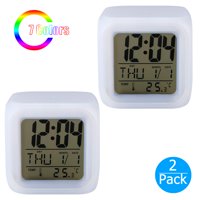 EEEKit 2/1-pack Digital Alarm Thermometer Night Glowing Cube 7 Colors Clock LED Change LCD LED Changing Digital Alarm Clock with Snooze, Music and Large Display (White)