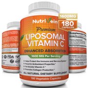 Nutrivein Liposomal Vitamin C 1600mg - 180 Capsules - High Absorption Ascorbic Acid - Supports Immune System and Collagen Booster - Powerful Antioxidant High Dose Fat Soluble Supplement- Vegan Pills