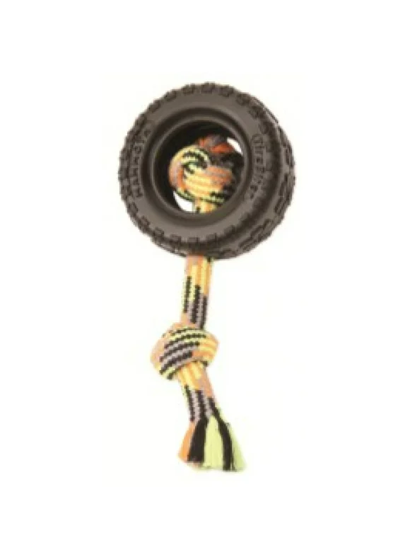 Mammoth TireBiter II Rubber Tire Dog Toy with Rope, Small, 3.75"