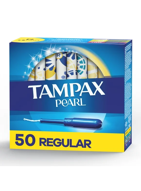 Tampax Pearl Tampons Regular Absorbency with BPA-Free Plastic Applicator and LeakGuard Braid, Unscented, 50 Ct