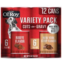 Ol' Roy Cuts in Gravy Prime Variety Pack with Filet Mignon, Ribeye and New York Strip Flavor Wet Dog Food, 13.2 oz, 12 Count