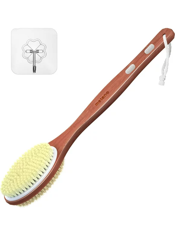 Metene Shower Brush with Soft and Stiff Bristles, Bath Dual-Sided Long Handle Back ScrubberRandom color