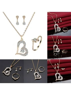 SPRING PARK Women Girls Kids Jewelry Set Gift Love Heart Pendant Necklace Bracelet & Earrings ring