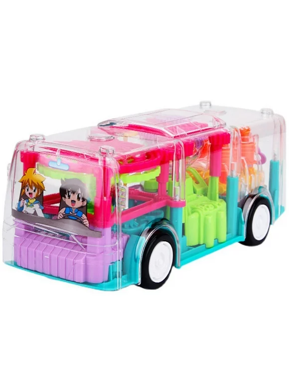 MEGAWHEELS Transparent Gear Toy-Gear Toys For Toddlers Baby Toys Electric Bus Toys for Boys Girls Toddlers with Cool Light and music Effect