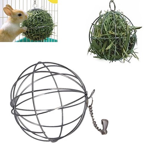 Besufy Feed Dispenser Ball Toy,Stainless Steel Sphere Ball Pet Pig Hamster Rabbit Rat Feed Dispenser Play Toy