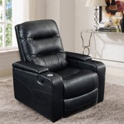 LifeStyle Solutions Theater Recliner with USB in Black Faux Leather