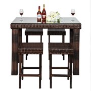 Clearance! Dining Table and Chair Set of 5, Outdoor Patio Furniture Set, Wicker Bistro Patio Sets, Patio Dining Table Set w/4 Bar Stool, Conversation Set for Backyard Porch Poolside Garden Lawn, W9537