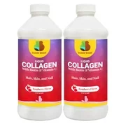 Beaver Brook Liquid Collagen 8,000mg + 10,000 mcg Biotin Raspberry Flavor - 16oz - 2 Pack