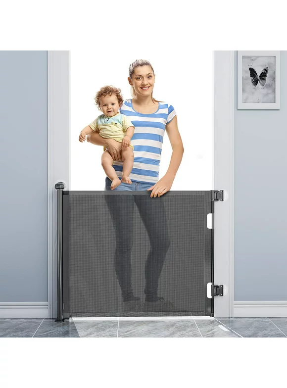 BabyBond Retractable Baby Gates for Doorway, Punch-Free Install Baby Gate Extra Wide 71” X 33” Tall for Kids/Child or Pets Indoor and Outdoor Dog Gates for Doorways, Stairs, Hallways, Black