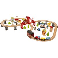 Wooden Train Set, Multicolor 70pcs Wooden Train Set Learning Toy for Kids, PCWQ452 Children Fun Road Crossing Track Railway Play