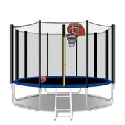Outdoor Trampoline for Kids, New Upgraded 12' Outdoor Trampoline with Safety Enclosure Net, Basketball Hoop and Ladder, Heavy-Duty Round Trampoline for Indoor or Outdoor Backyard, Capacity 400lbs