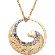 Family Jewelry Personalized Mother's Gold-Plated or Rhodium-Plated Name and Birthstone Circle with Heart Necklace, 20"