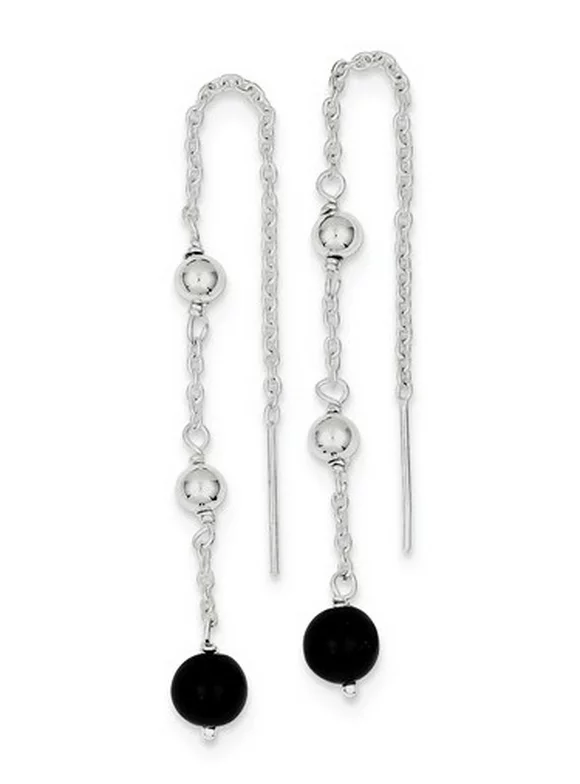 Sterling Silver 2.1IN Long Black Onyx Threader Dangle Earrings