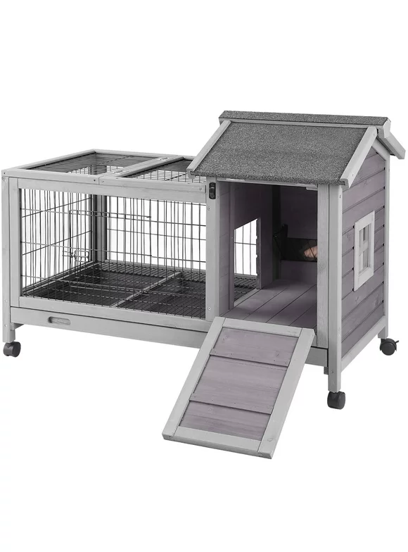 Morgete Rabbit Hutch Bunny Cage Guinea Pig House with Wheels