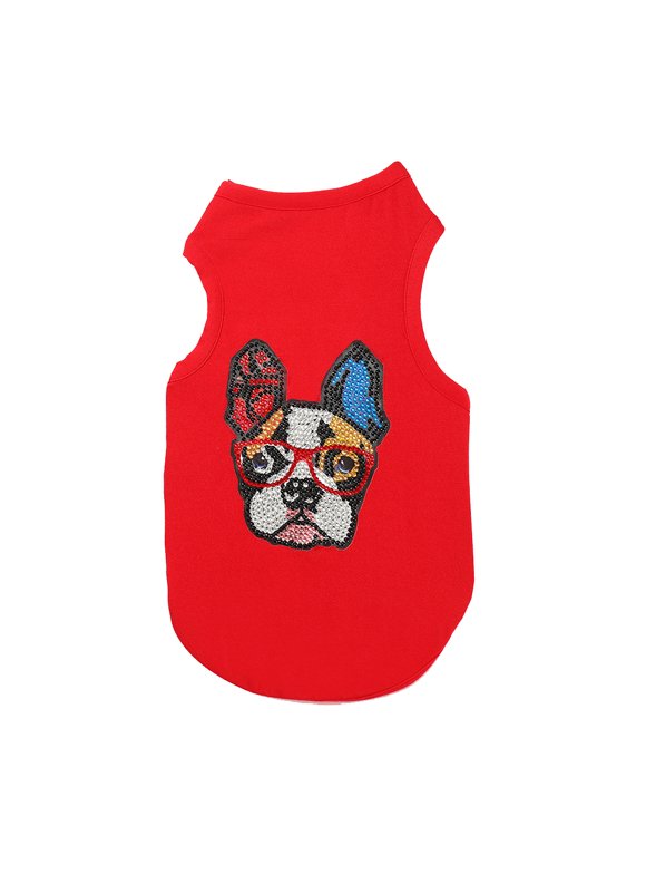 Mojoyce Cute Pug Dog 5D Diamond DIY Pet Clothes Dog Art T-shirt Tee (S AA703-1 Red)