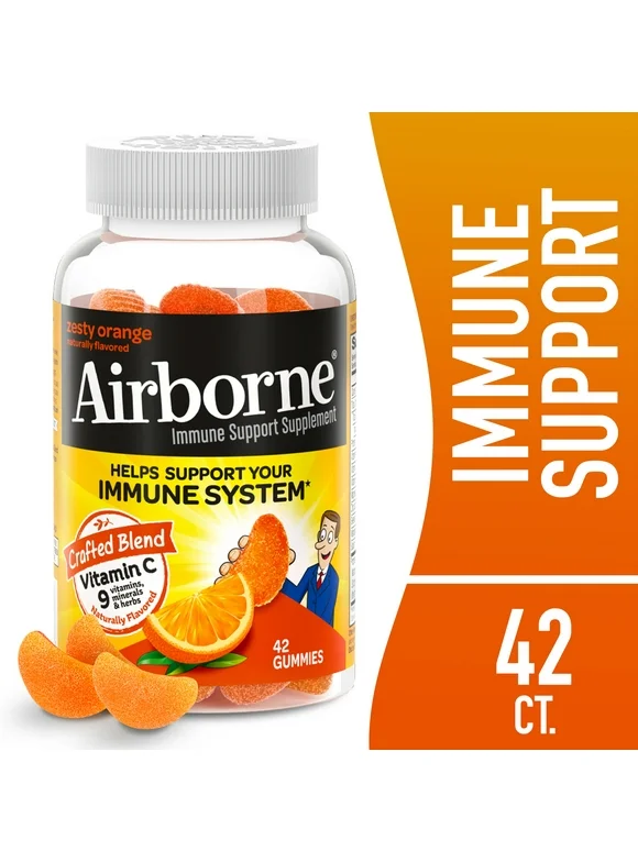 Airborne 750mg Vitamin C Immune Support Gummies, Zesty Orange Flavor, 42 Count