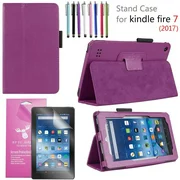 Amazon Fire 7" 2017 Case, EpicGadget(TM) 7th Generation Fire 7 Premium PU Leather Folding Folio Case with Built in Stand For Fire 7 inch (2017 Release) + 1 Screen Protector and 1 Stylus (Purple)