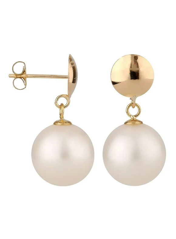 14k Yellow Gold 7mm Flat Ball Stud Earring with Round Freshwater Cultured Pearl