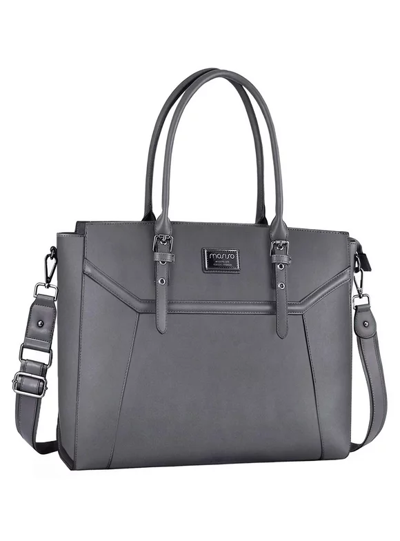 Mosiso PU Leather Women Handbag Shoulder Bags Tote Purse Business Work Travel Laptop Messenger Bags For Women,Gray