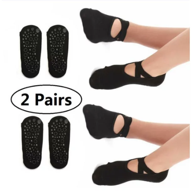 GLiving 2 Pairs Yoga Socks for Women Non Skid Socks with Grips Barre Socks Pilates Socks for Women
