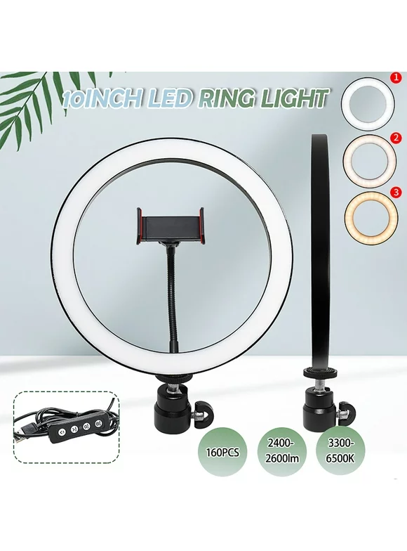 10" LED Ring Light 160 PCs LED Beads Dimmable 3300-6500K Light Kit for Camera,Smart Phone,Studio,Photography,Video,YouTube USB Selfie Ring Light