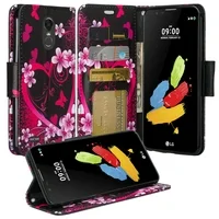 LG Stylo 3 Case, LG Stylo 3 Plus Wallet Case, Wrist Strap Magnetic Fold [Kickstand] Slim Pu Leather Wallet Case with ID & Card Slots for Stylo 3 / Stylo 3 Plus - Heart Butterflies