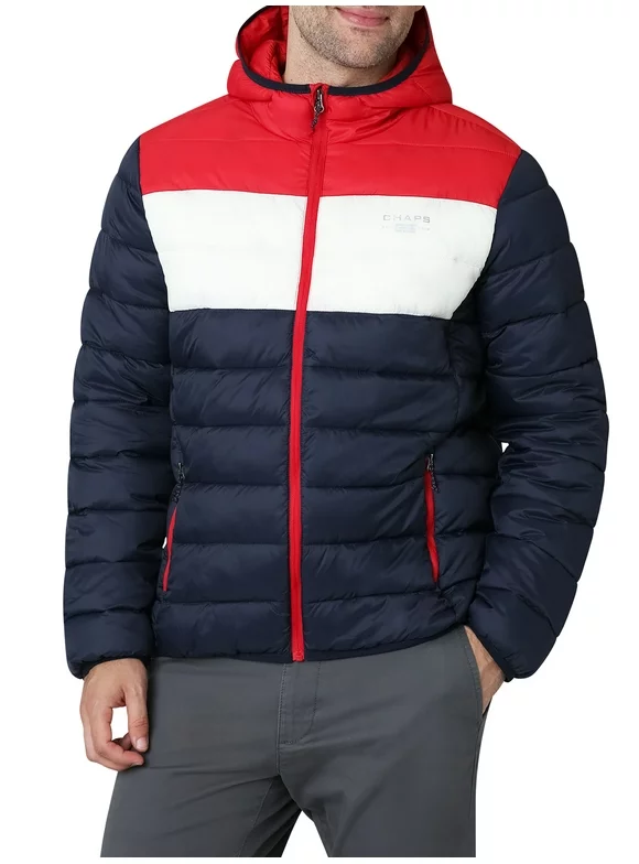 Chaps Men's Lightweight McKinley Color Block Hooded Puffer Jacket -Sizes XS up to 4XB