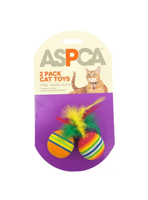 ASPCA 2 Pack Cat Toys Toss, Chase, Play! Balls with Feather