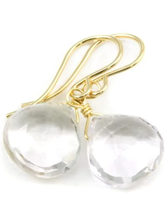 14k Gold Filled Clear Crystal Quartz Faceted Heart Drop Dangle Earrings Women Girls