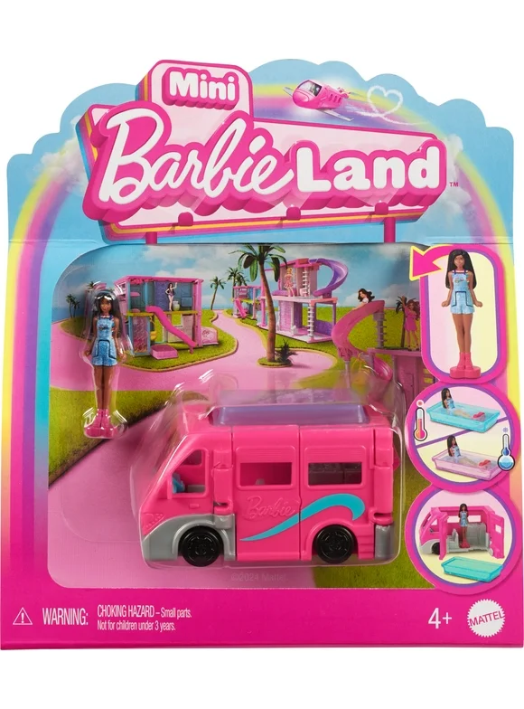 Barbie Mini BarbieLand Doll & Toy Vehicle Set, 1.5-inch Barbie Doll & DreamCamper
