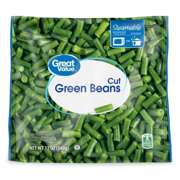 Great Value Cut Green Beans, 12 oz Bag (Frozen)