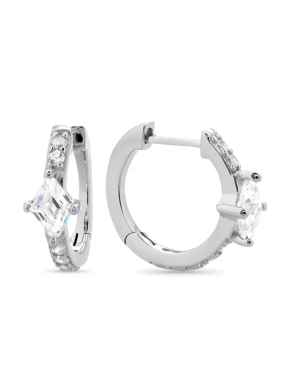 White Cubic Zirconia Huggie Earrings in Sterling Silver