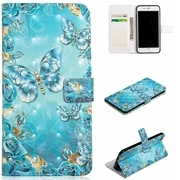 iPhone 6 Plus Case Wallet, iPhone 6S Plus Case, Allytech 3D Emboss Leather Protective Cover & Credit Card Pocket, Support Kickstand Slim Case for Apple iPhone 6 Plus 6S Plus (Blue Butterfly)
