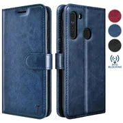 Galaxy A21 Case, Samsung Galaxy A21 US Version Wallet Case, Tekcoo Premium [RFID Blocking] Cash ID Credit Card Slots Holder Carrying Vegan Leather Folio Flip Cover Cases [Navy Blue]