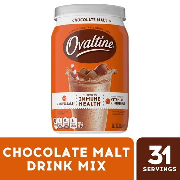 Ovaltine Chocolate Malt Powdered Drink Mix for Hot and Cold Milk, 12 OZ Can 12 oz