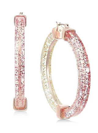 INC International Concepts Glitter Hoop Earrings (Pink/gold)