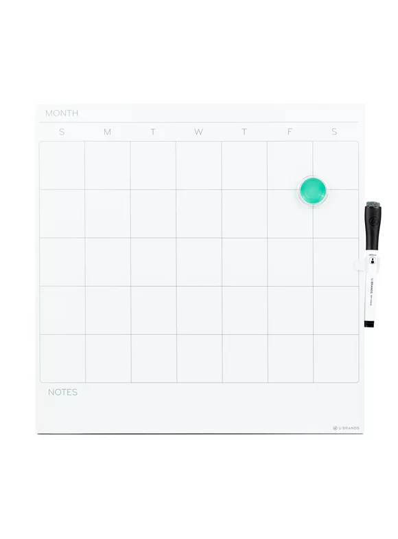 U Brands Magnetic Tile Dry Erase Calendar Whiteboard, 14" x 14", White, Frameless, 461U
