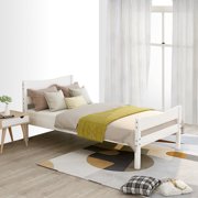 Clearance! Platform Bed Frame with Headboard, Twin Bed Frames for Kids, Heavy Duty Pine Wood Twin Bed Frame, Modern Twin Size Bedroom Furniture with Wood Slats Support, No Box Spring Needed, Q10496