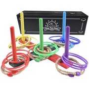 MABUA Ring Toss Game Set 25 Ropes Indoor Outdoor Hookem Horseshoe Yard Kids Adults with 10 Quoits, 15 Plastic and Carry Bag. Toys for Children Boys Girls