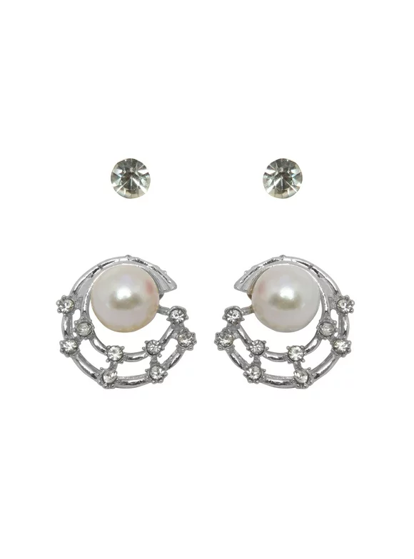 Oussum Gold Pearl and Cubic Zirconia Stud Earrings