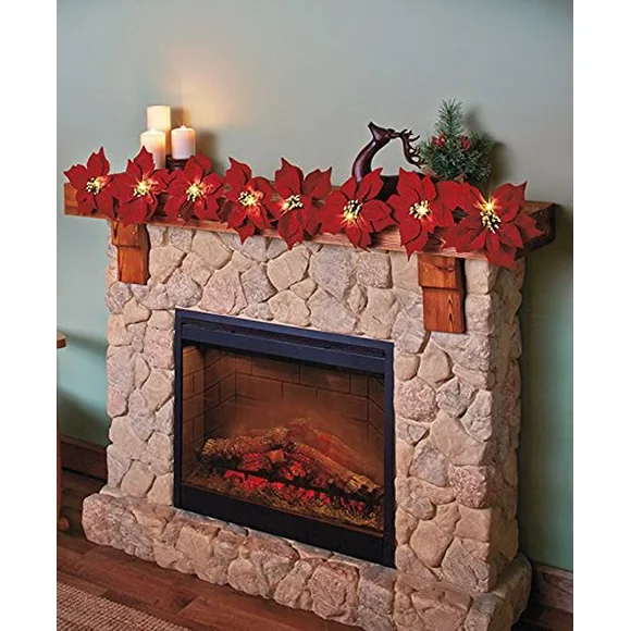 Lighted Poinsettia Garland (Red)