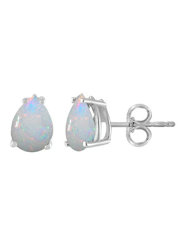 Mauli Jewels Earrings for Women 0.9 Carat 6x4 Pear Shape Created Opal Earrings Carat 14K White Gold 4-prong