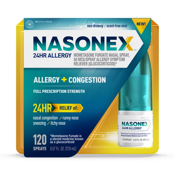 Nasonex 24HR Allergy Nasal Spray, 24 Hour Non Drowsy Allergy Medicine 120 spray