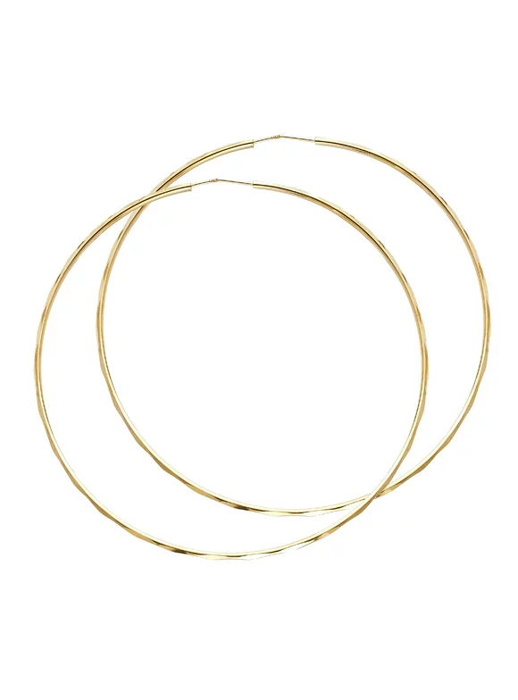 FB Jewels 14K Yellow Gold 1.5mm Faceted Round Tube Endless Hoop Womens Earrings 65MM X 65MM