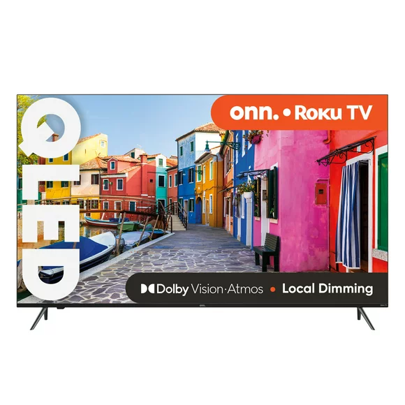 onn. 65 QLED 4K UHD (2160p) Roku Smart TV with Dolby Atmos, Dolby Vision, Local Dimming, 120hz Effective Refresh Rate, and HDR (100071705)